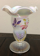 100 Year Fenton HP Butterfly/Flowers Stargazer Glass Vase/Signed by Nancy Fenton picture