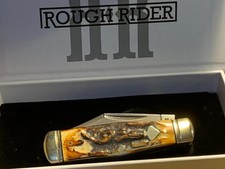 Rough Rider Cinnamon Bone Damascus Coke Bottle 3 5/8