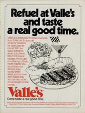 1978 Valle's Restaurant Refuel for the Races Prime Rib Lobsters Vintage Print Ad picture