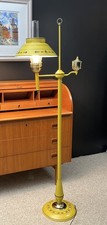 Vintage MCM Yellow Toleware Student Floor Lamp Colonial Hurricane Glass Shade 54 picture