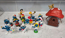 Vintage 70s Original Smurfs Mushroom House And Lot of 13 Figurines picture