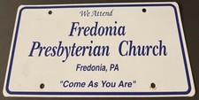 Fredonia Presbyterian Church Booster License Plate Pennsylvania PLASTIC picture