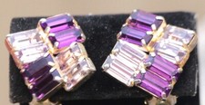 Weiss Purple Clear Rhinestone Earrings Clip On Jewelry Vintage picture