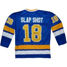 Hanson Brothers Autographed Slap Shot Movie Chiefs (Blue #18) Custom Hockey Jers picture