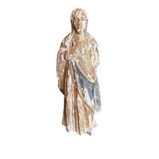 Antique Hand Carved Wood Religious Statue Virgin Mary Madonna Polychrome 10in picture