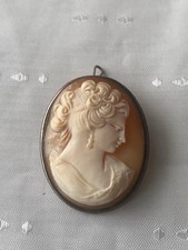 Italy Silver800 Vintage Cameo 2-Way Brooch Necklace, Gold Tone, Pre-owned picture