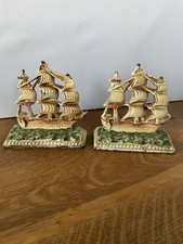 VTG Cast Iron Square Rig Victory Galleons Ship Sailboat Bookends Nautical Decor picture