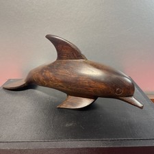 Vintage Dark Wood Hand Carved Dolphin 10” Preowned As Is Rare picture