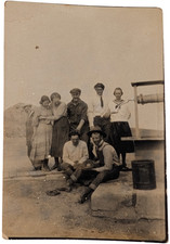 Vintage AZO RPPC 8 Person Group Beside Machinery 1918 to 1930 Trimmed picture