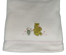 Disney Store Classic Pooh Piglet Pink Baby Blanket Floral Embroidered 29x39 picture