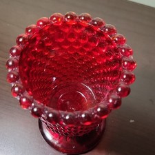 Vintage red Hobnail Fenton glass pedestal/footed candleholder picture