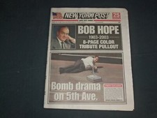2003 JULY 29 NEW YORK POST NEWSPAPER - BOB HOPE DIED 1903-2003 - NP 4150 picture