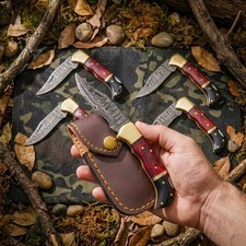 LOT SET OF 5 PCS, Folding Knife Handmade Damascus Steel Outdoor Pocket Knife picture