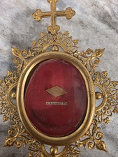 Gothic Ornate Brass Cross Reliquary Cross Top Religious Art Deco Catholic Vtg picture