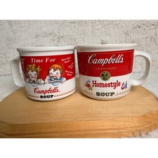 Vintage Campbells Soup Mugs Set-2 Houston Harvest 1998 Westwood 1989 Red White picture