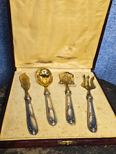 Antique French Silver Gilt Hors d'Oeuvre Serving Set 4 Piece Original Box picture