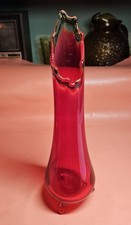 Vintage L.E. Smith Amberina Swung Vase Footed No Chips Or Cracks picture