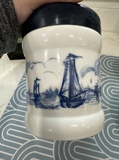 Vintage Willem II Sigarenfabriken Holland Milk Glass Transferware Tobacco Jar picture