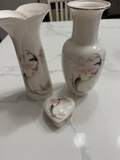 Vintage Fine China Japan 2-Vase and trinket box, Orchid and Butterfly Design 80s picture