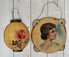 2 Victorian Era Decorative Hanging Die Cuts Lantern Lovely Woman picture