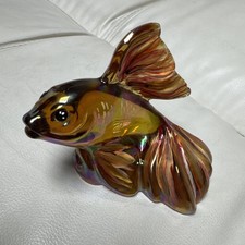 C Griffiths Iridescent Glass Fish Figurine Multicolor Amber Gold Signed picture