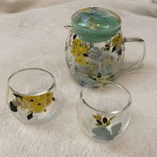 Vintage Cypress Refresh Glass Teapot Infuser  And Two Cups HandPainted New picture