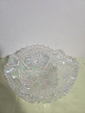 Carnival Glass Iridescent Depression Pressed Glass Bowl Diamond Pinwheel Pattern picture