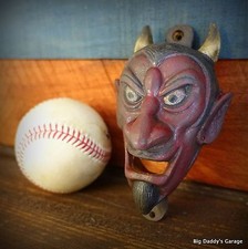 Red Horned Devil Wall Mounted Bottle Opener, Extra Heavy Cast Iron, Bar Man Cave picture