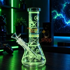 8Inch Heavy Noctilucent Glass Bong Water Pipe Smoking Bong Beaker + 14mm Bowl picture