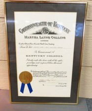 Kentucky Colonel Certertificate framed estate find unusual old gift historic HL picture