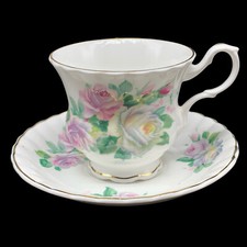 Crown Dorset Staffordshire Fine Bone China Pink White Rose Gold Teacup picture