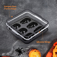 Silicone Skull Cake Pan with Metal Frame 6 Cavity Halloween Baking Mold Food picture