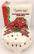 Vintage 1990s Holiday Style Porcelain Poinsettia Trinket Dish With Original Box picture