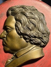 Vintage Mozart & S. Bach high relief fine Bronze cast Red  plaques set picture