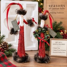 Seasons of Cannon Falls Set of 2 Santa Figures Cardinal Wreath Christmas picture