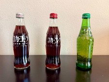 3x Japanese Coca-Cola & Sprite Glass Bottles Retro Katakana Showa Set Unopened picture