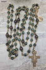 7 Joys of Mary Franciscan Crown Rosary - 7 Decade Bronze Heirloom & Green Jasper picture