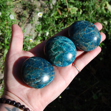 ONE Natural Gemmy Apatite Crystal Palm Stone, Madagascar picture
