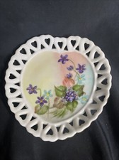 Hand Painted Artist Signed Heart Shaped Reticulated Edge Plate LLH 56 picture