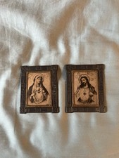 Antique Set Of Scared Immaculate Heart Of Jesus & Mary Small Metal 1910 Germany picture