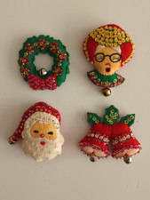 Vintage Paragon Handmade Felt Sequin Christmas Ornament Magnets picture