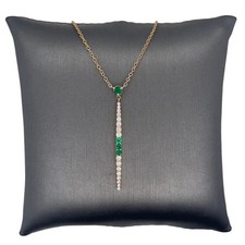 14K Yellow Gold Over Emerald & Diamond Vertical Bar Necklace L: 16, 17, 18