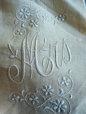 Vintage Set of 2 yellow Linen Monogrammed Embroidered Hand Towel s picture