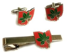 OSU Ohio State University Buckeyes Football Tie Bar Clip Cufflink Cuff Links Set picture