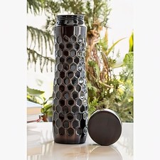 Svashva Pure Copper Water Bottle 1000ml Antique Diamond Hammered picture