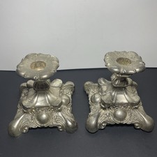 Set of 2 Vintage Silver plated Candlestick Holders 4.5” Tall picture