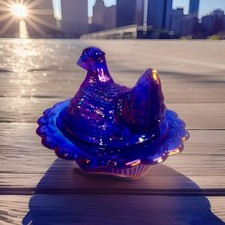 Hen on Nest Chicken Salt On Wide Mosser Cobalt Blue Carnival  2.75