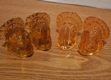 Vtg Williams Sonoma Amber Glass Turkey Thanksgiving Candle Holders Salt Pepper picture