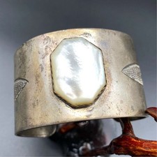 Vintage Wide Southwestern MOP Stampwork Sterling Silver Bracelet Cuff 7