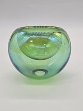 James Alloway Signed Art Glass Bowl Green Blue Iridescent 1996 Studio Glass picture